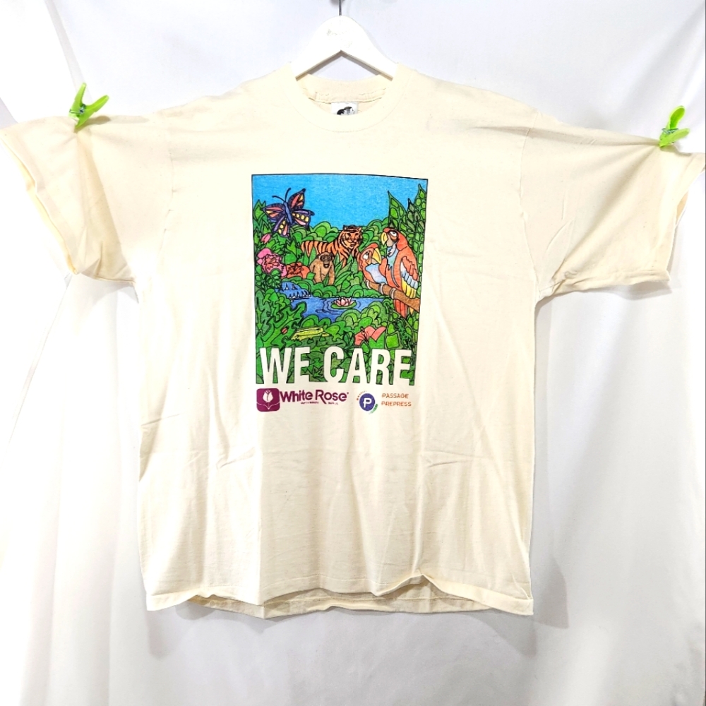 Rare Vintage New Old Stock WHITE ROSE We Care Charity Shirt Made in Canada sz XL